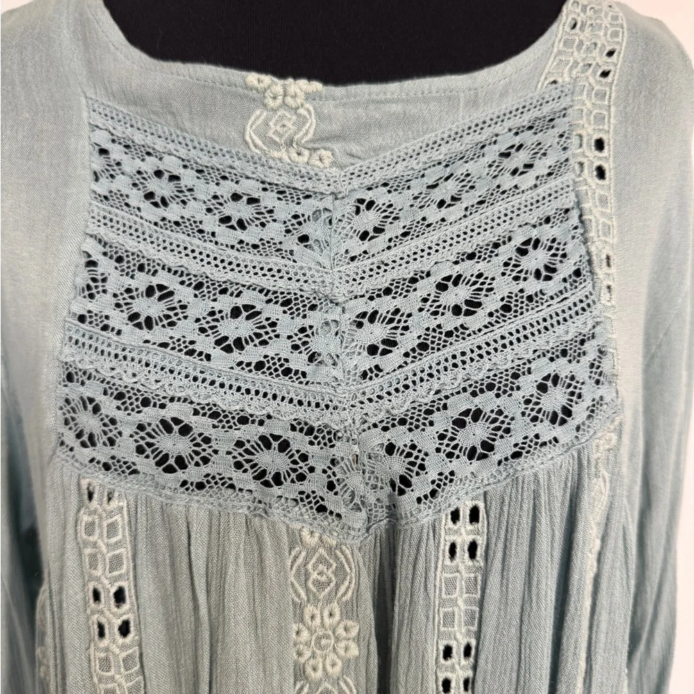 Free People Seafoam Green Embroidered Boho Tunic Dress Open Back Size SP - Picture 5 of 11